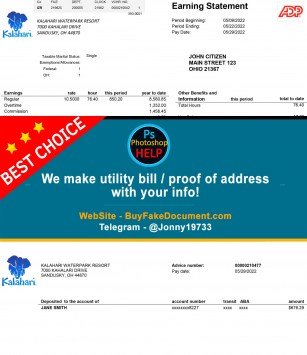 Ohio Kalahari Waterpark Resort utility bill Sample Fake utility bill